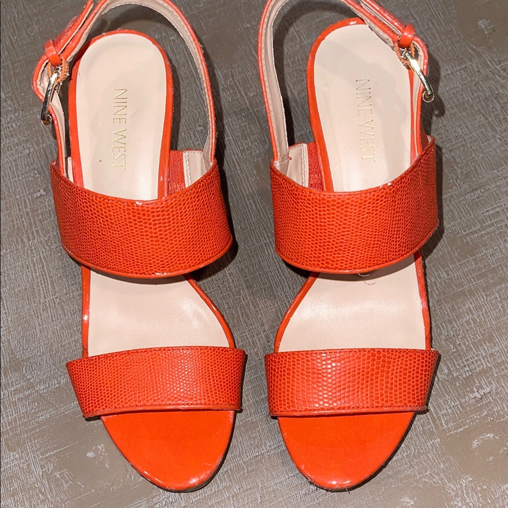 Nine West Orange Strappy Block Heel Sandals